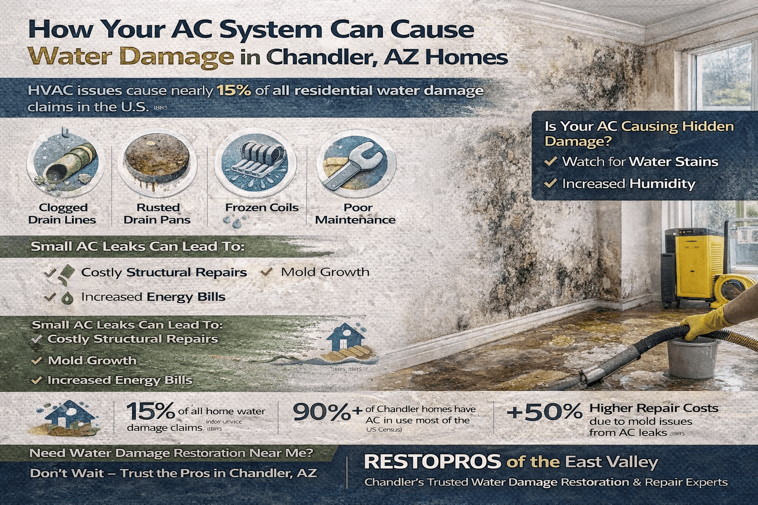 AC system and water damage risks in Chandler, Arizona — Restopros of the East Valley