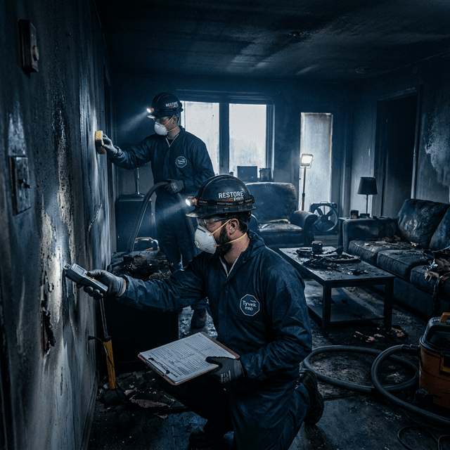 RestoPros technicians restoring fire and water damage at a Tempe, AZ property