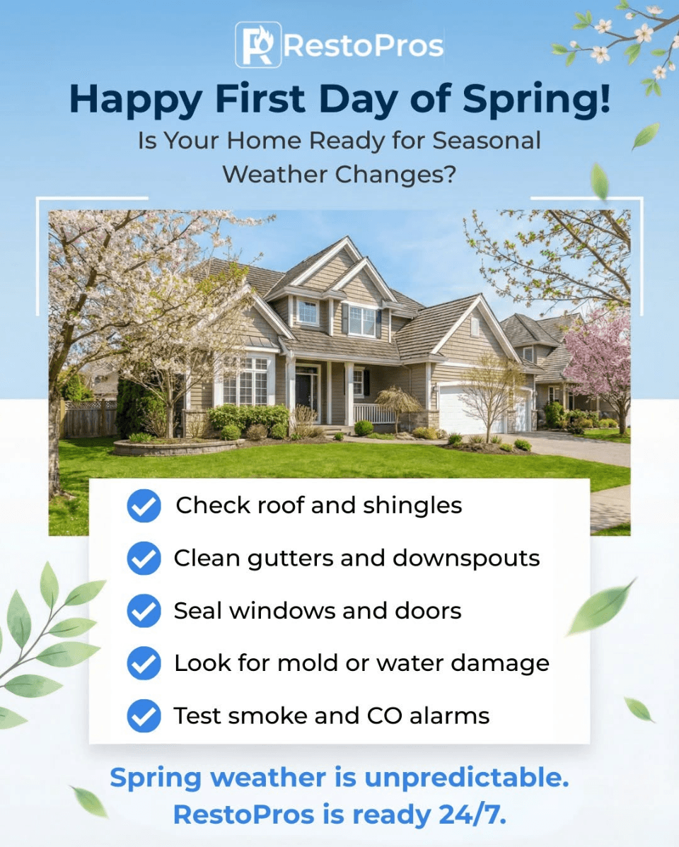 Spring home maintenance checklist graphic by RestoPros